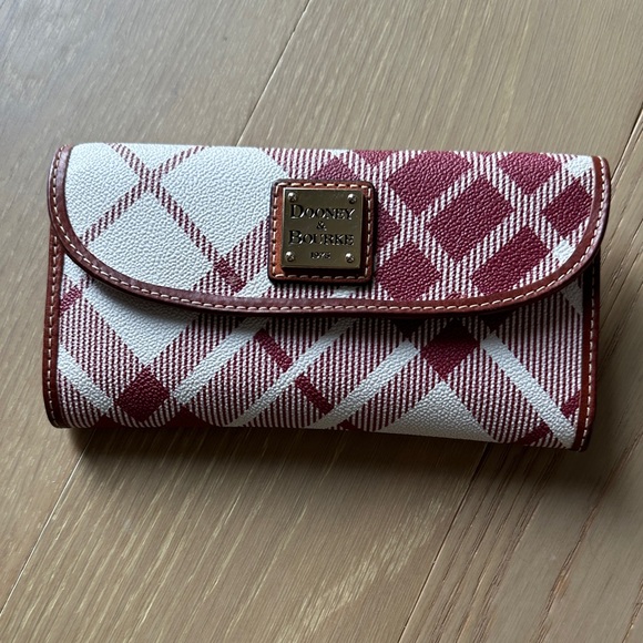 Dooney & Bourke Burgundy and Cream Plaid Wallet - Picture 1 of 8